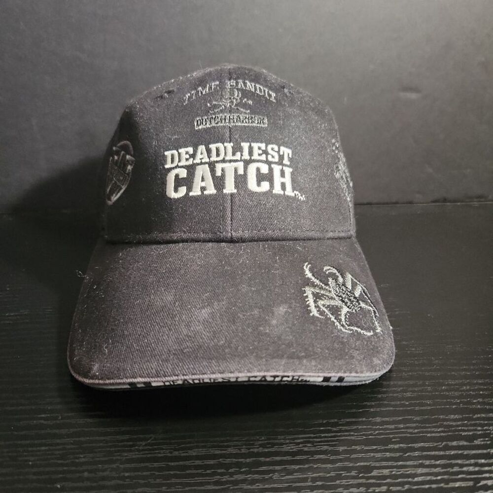 Deadliest Catch TV strapback Hat Cap Black All‎ over print Distressed Crab Boats